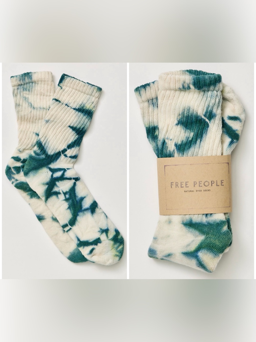 NWT Free People Natural Tie-Dyed Socks - deep green - one size